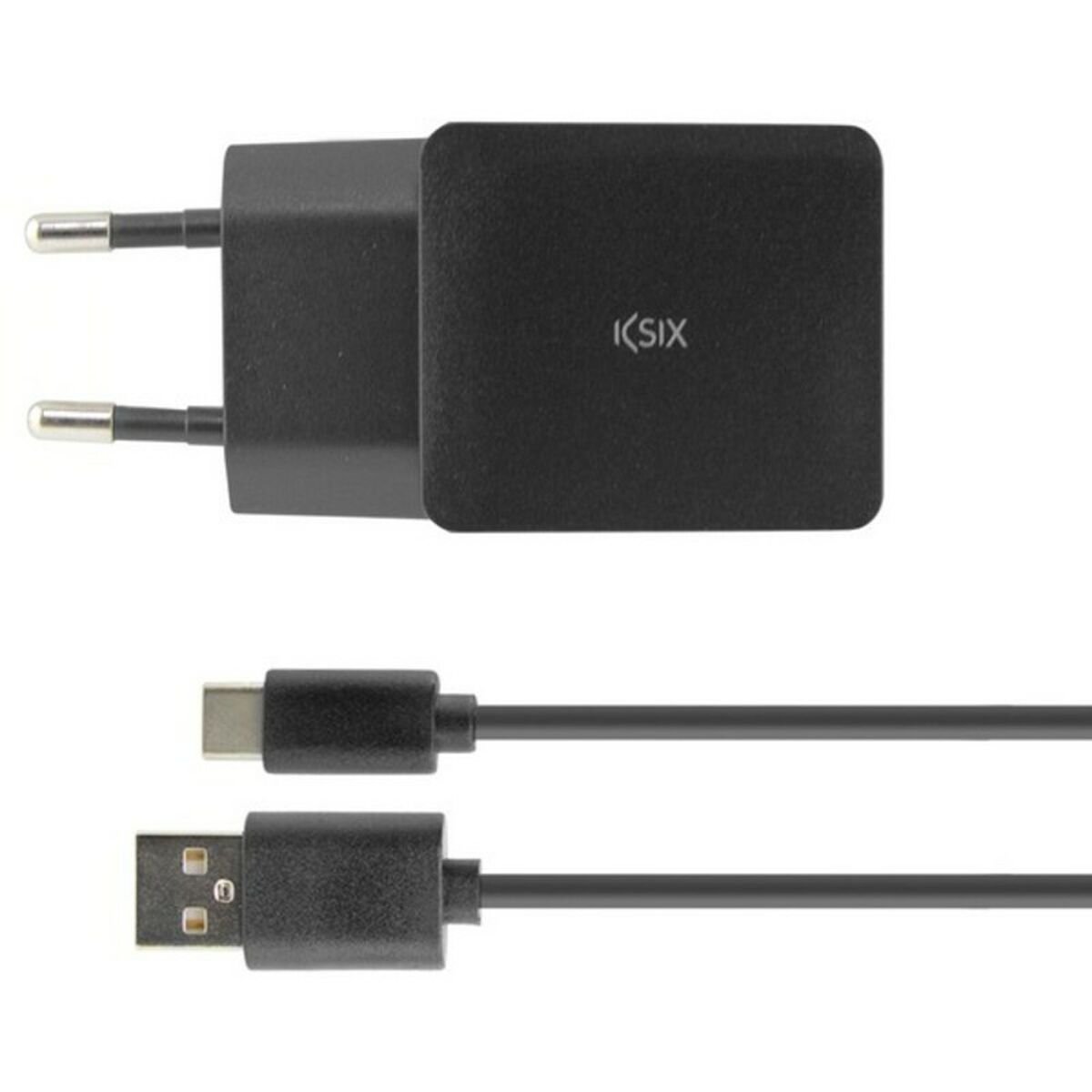 Wall Charger + USB A to USB C Cable KSIX USB Black_6
