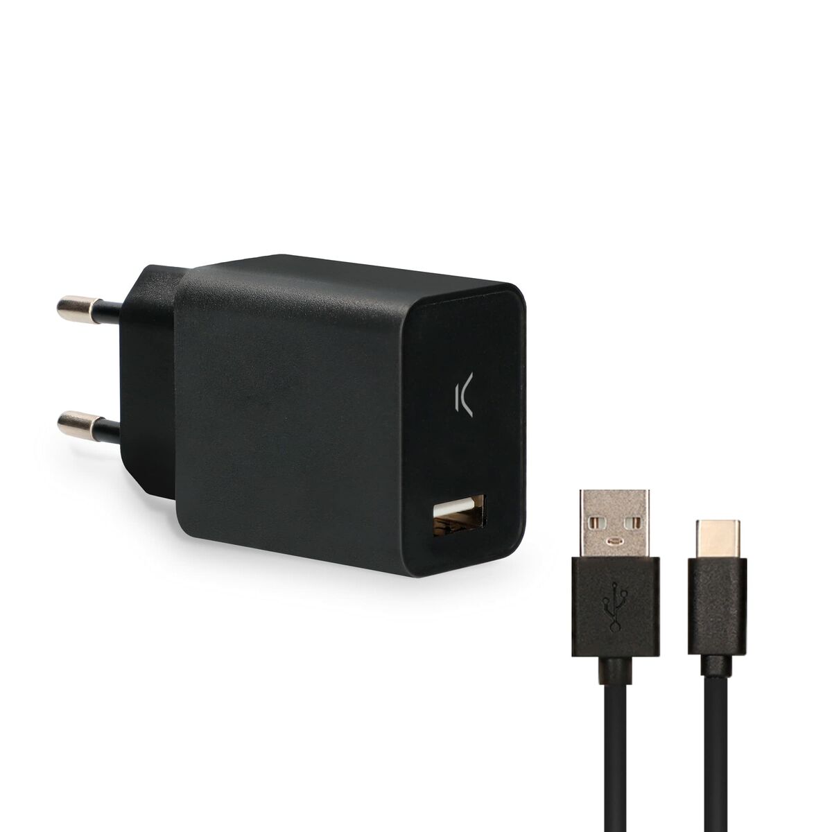 Wall Charger + USB A to USB C Cable KSIX USB Black_17