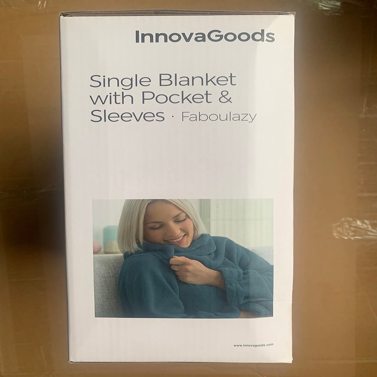 Single hug blanket with centered pocket Faboulazy InnovaGoods, Blue_43