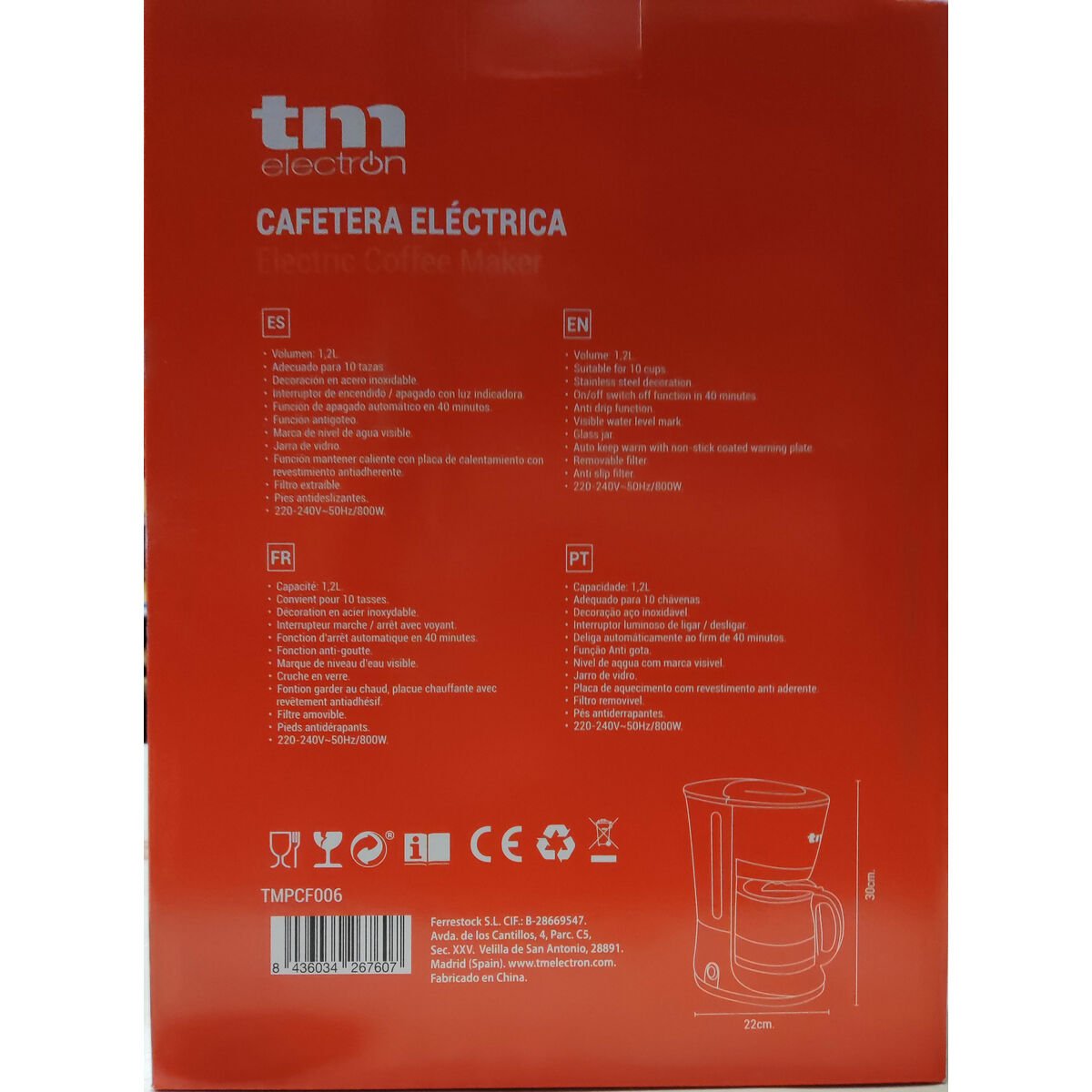 Drip Coffee Machine TM Electron 1,2 L 10 Cups_2