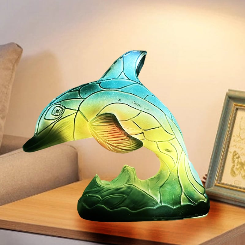Resin Desk Lamp Animal Series Simulated Stained Glasss Decor Table Lamp Vintage Stained Bedside Lamp 15cm/5.9inch