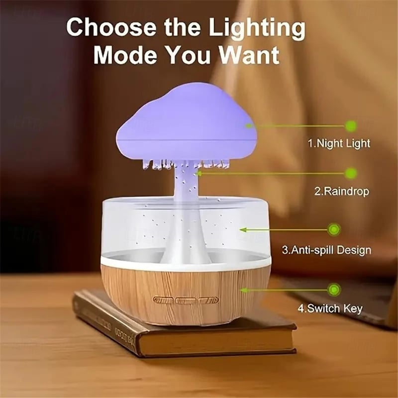 USB Rechargeable Mushroom Rain Cloud Humidifier 7 LED Light Droplet Essential Oil Diffusers Rain Cloud Night Light Sleep Light Room Small Night Light Living Room Decorative Light 1PC