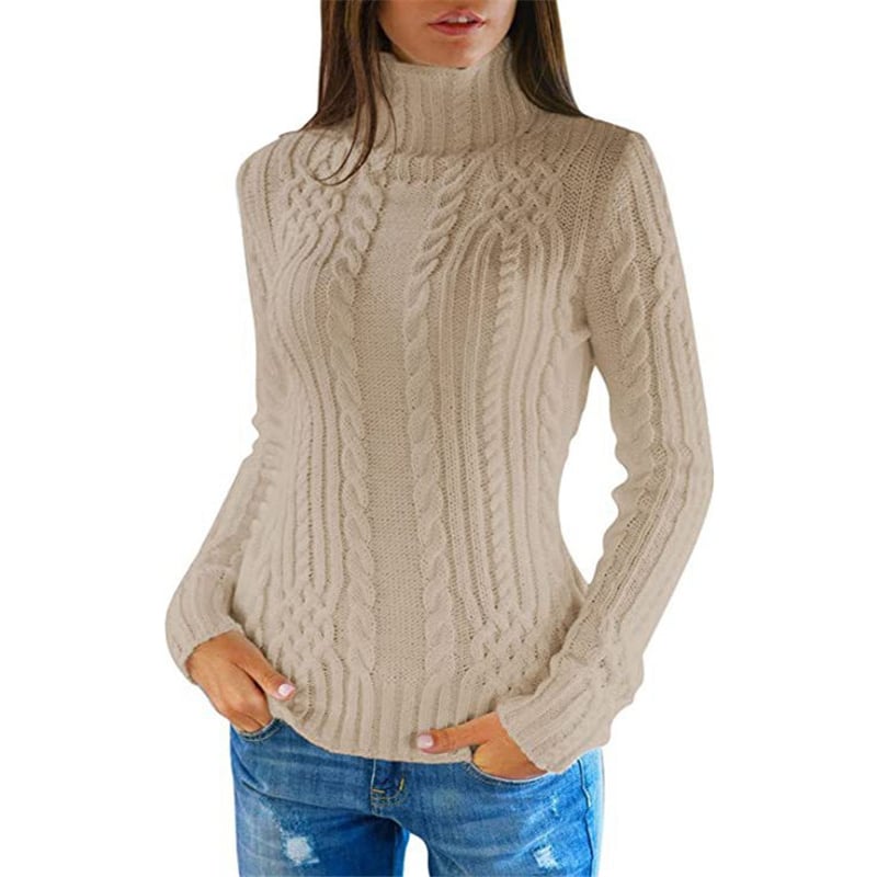 Women's Pullover Sweater Jumper Stylish Casual Soft Solid Color Cable Turtleneck Knitted Long Sleeve Cropped Knit Outdoor Daily Holiday Black White Fall Winter