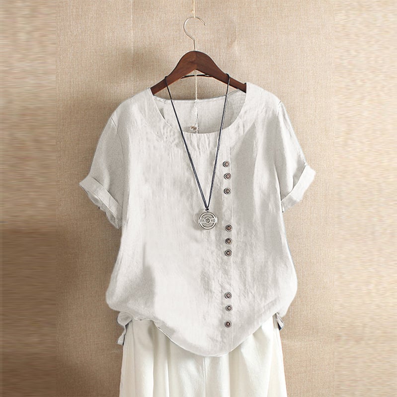 Women's Shirt Patchwork Casual Daily Weekend Solid Casual Short Sleeve Crew Neck Round Neck White Summer Spring