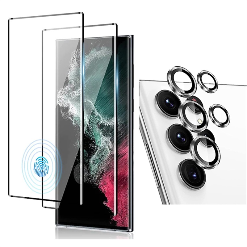 2 Sets Screen Protector + Camera Lens Protector For Samsung Galaxy S24 Ultra Plus S23 S22 S21 S20 Plus Ultra Note 20 Ultra 10 Plus S25 Ultra Tempered Glass 9H Hardness Anti-Fingerprint High