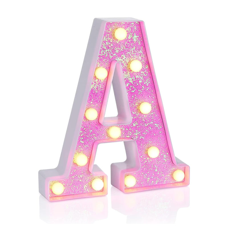 LED Letter Lights Light Up Pink Letters Glitter Alphabet Letter Sign Battery Powered for Night Light Birthday Party Wedding Girls Gifts Home Bar Christmas Decoration Pink Letter