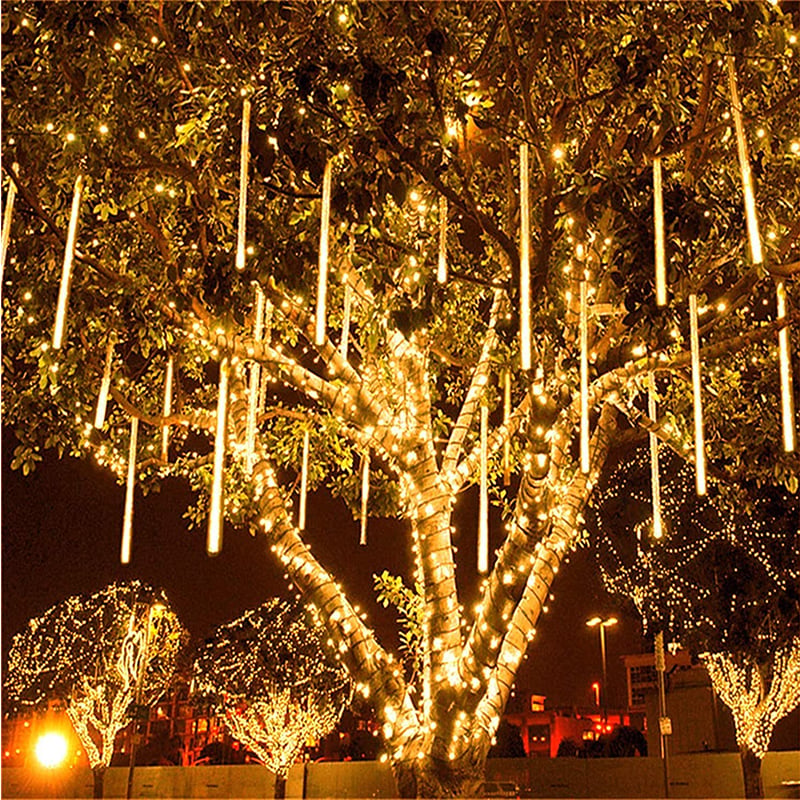 Meteor Shower Rain Lights 8pcs 30cm Tubes Outdoor 11.8inch Icicle Snowfall Light for Christmas Decoration LED Decoration Falling Drop String Light