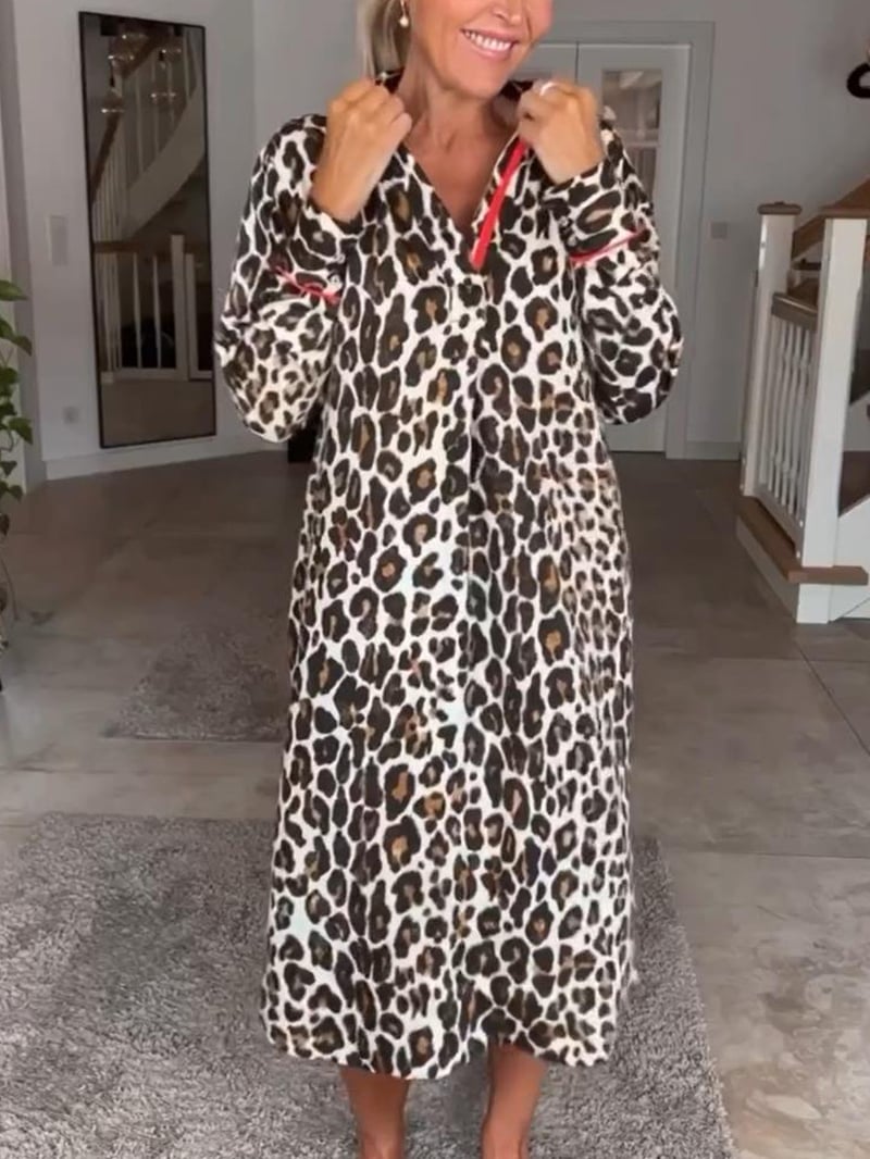 Women's Leopard Button Print Shirt Collar Midi Dress Daily Vacation Long Sleeve Summer Spring