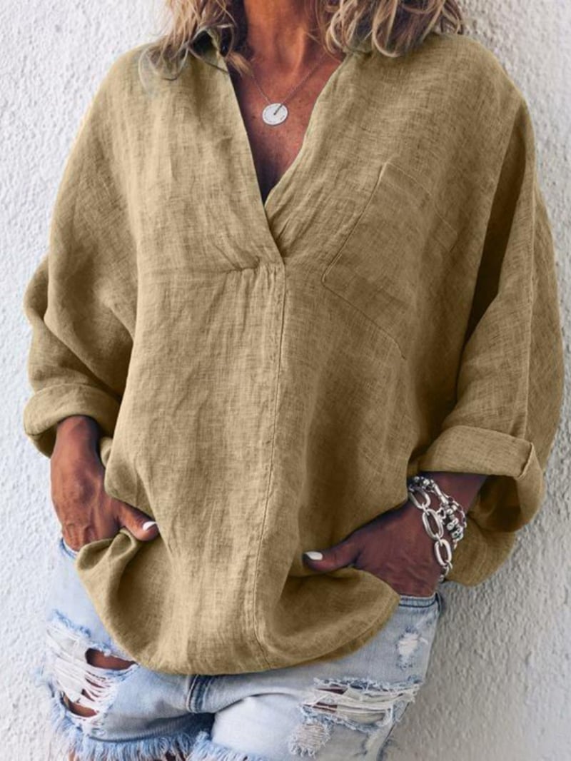 Women's Shirt Blouse Basic Casual Solid Color Regular Tops 3/4 Length Sleeve V Neck Regular Fit Daily Pink Blue Khaki Spring & Fall