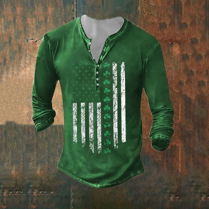 Men's St. Patrick Graphic Shamrock T Shirt T shirt Tee Tee Top Long Sleeve 3D Print Fashion Designer Basic Vacation Street Going out Spring & Fall 1 2 3 4 5 Henley Henley T-Shirt