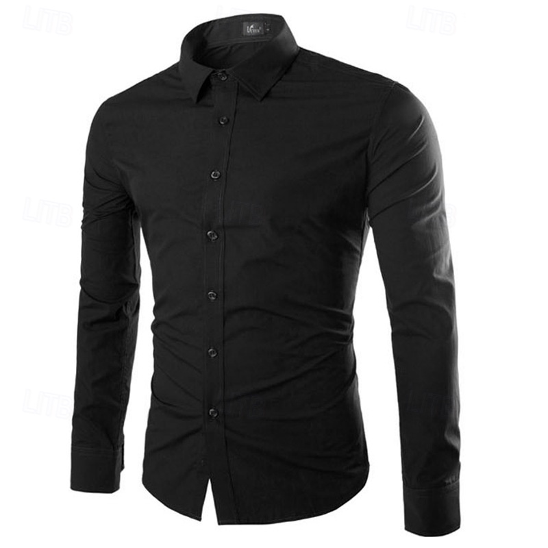 Men's Shirt Dress Shirt Button Up Shirt Plain Wedding Party Black White Yellow Pink Long Sleeve Lapel Spring & Fall Clothing Apparel