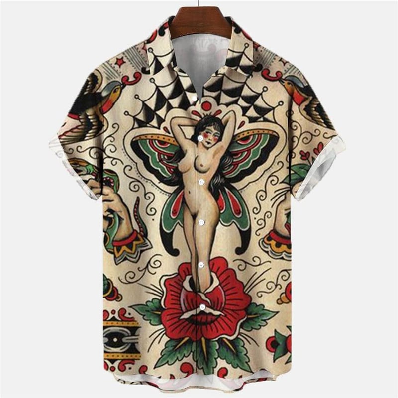 Men's Floral Mermaid Pirate Shirt Summer Hawaiian Shirt Aloha Shirt Short Sleeves Shirt Turndown Vintage Tropical Fashion Street Casual Hawaiian Apricot Black Yellow S M L