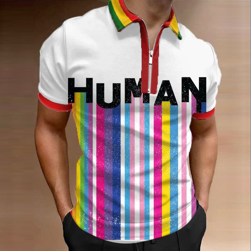 Men's Rainbow Zip Polo Shirts Golf Shirt Short Sleeve Polo Shirts Collared Shirts Casual Vacation Wear Rave Wear Party Outfits 3D Print Quarter Zip Polo A B C