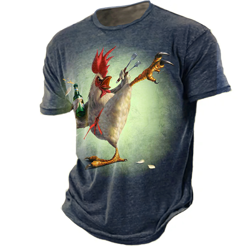 Men's Graphic 3D Print Rooster T shirt Distressed T Shirt Short Sleeve T shirt Crew Neck Shirt Vintage Streetwear Comfortable Casual Sports Daily Wear 1 2 3 Spring & Summer Clothing Apparel Plus Size