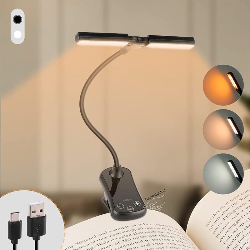Book Lights 14 LEDs for Reading in Bed Touch Control Reading Light with 3 Colors & 8 Brightness Reading Lights for Books in Bed Portable & Adjustable Rechargeable Reading Lamp