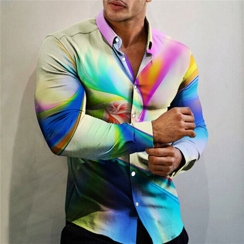 Men's Geometric Pattern Abstract Shirt Button Up Shirt Long Sleeve Fashion Streetwear Designer Outdoor Casual Daily Fall & Winter Turndown Print Apricot Black Blue Green