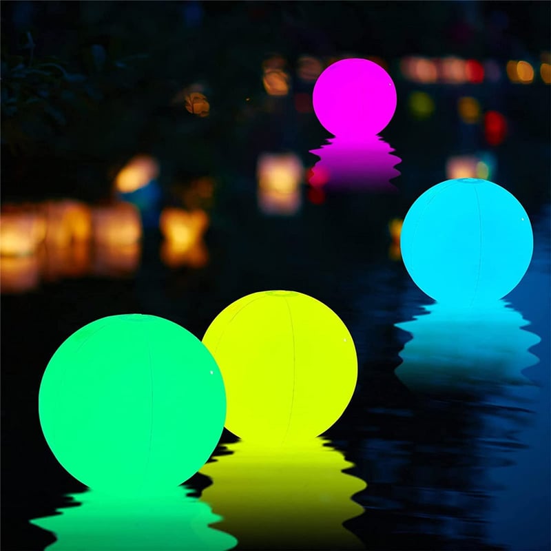 16-Color LED Pool Floating Light, LED Glowing Beach Ball 40cm 60cm Remote Control Waterproof Inflatable Floating Pool Light Yard Lawn Party Lamp