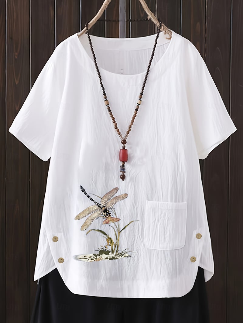 Women's Plus Size T Shirt Casual Animal Regular Tops Short Sleeve Crew Neck Pocket Print Loose Fit Daily White All Seasons