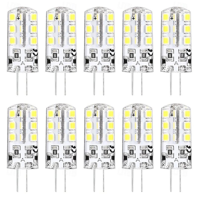 10PCS G4 Bi-pin LED Light Bulb 3W 24LED SMD 2835 Equivalent Halogen Bulb 30W Warm white 3000K Daylight White 6000K 360° Beam Angle Flicker Free DC12V AC220V AC110V