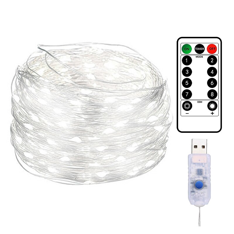 20M 200LED Copper Wire String Lights Outdoor Fairy Lights USB Plug-in Lights With 8 Modes Lights Waterproof Remote Control Timer Christmas Wedding Birthday Family Party Room