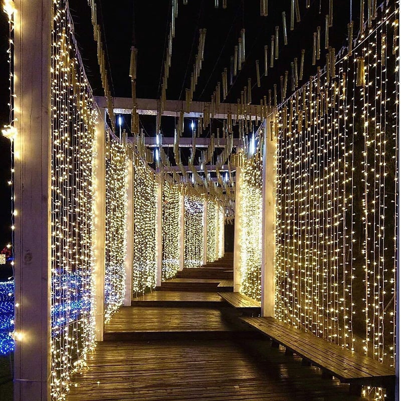 2pcs 3*3 m 300 LEDs 31V low Voltage Curtain String Lights Warm White White 8-Mode New Design Wedding Christmas Wedding Decoration No Electric Shock Safer Garden Courtyard Decoration Lamp