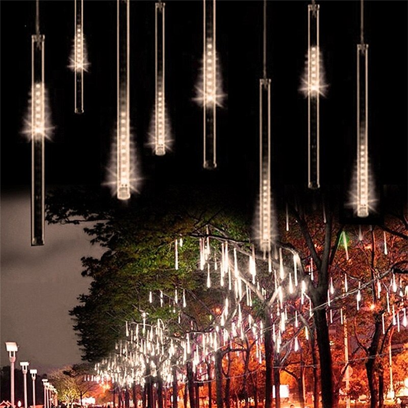 4 Packs Falling Rain Lights Meteor Shower Lights Christmas Lights 30cm 32 Tube 576 LEDs Falling Rain Drop Icicle String Lights for Christmas Trees Halloween Decoration Holiday Wedding