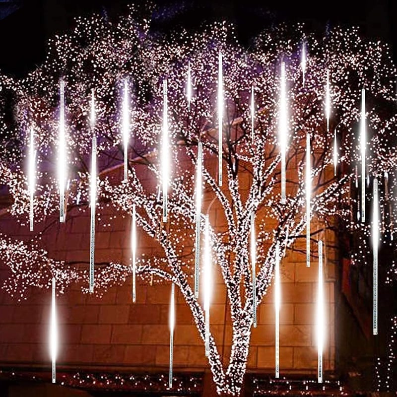 4 Pack Meteor Shower Rain String Lights 50cm Outdoor Christmas Lights Outdoor Decorations 100-240V 32 Tubes 960LED String Lights Waterproof for Christmas Wedding Party Christmas Trees Holiday Wedding