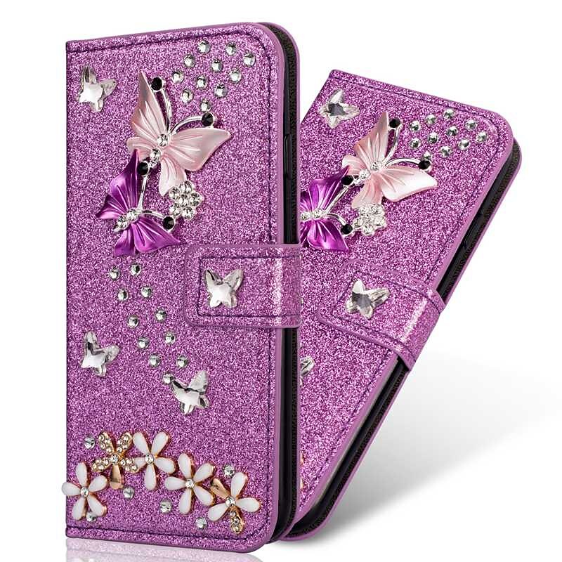 Phone Case For Samsung Galaxy S24 S23 S22 S21 S20 Plus Ultra A55 A35 A25 A15 5G A54 A34 A14 Note 20 Ultra A53 A33 S25 Ultra Wallet Case Rhinestone Magnetic Glitter Shine Butterfly Glitter Shine PU