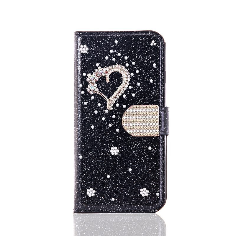 Phone Case For Samsung Galaxy S24 S23 S22 S21 S20 Plus Ultra A55 A35 A25 A15 5G A14 A34 A73 A32 A52 Note 20 10 S25 Ultra Wallet Case with Stand Holder Bling Rhinestone Heart Glitter Shine Flower PU