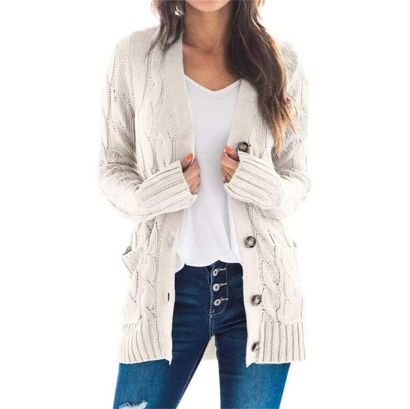 Women's Cardigan Sweater Casual Soft Solid Color Cable Chunky Open Front Buttons Pocket Long Sleeve Tunic Knit Daily Dark powder Black Fall Winter