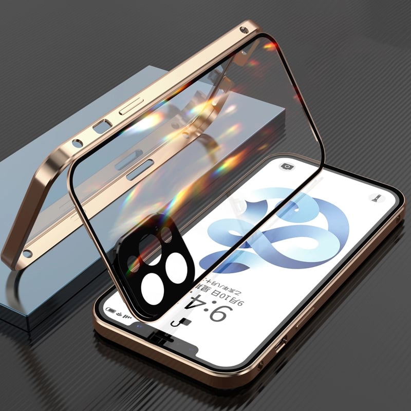 Phone Case For iPhone 16 iPhone 15 iPhone 14 13 12 11 Pro Max Plus Magnetic Adsorption Full Body Protective Double Sided Camera Lens Protector Solid Color Tempered Glass Metal