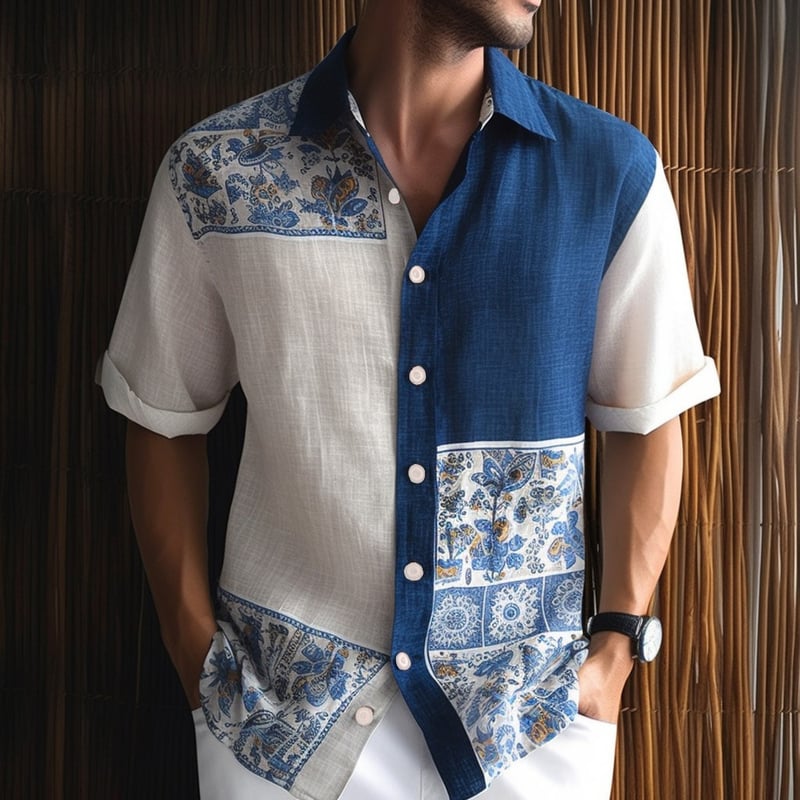 Men's Floral Tribal Ethnic Shirt Button Up Shirt Short Sleeve Fashion Designer Casual Outdoor Casual Summer Spring Turndown Print A E I M Q