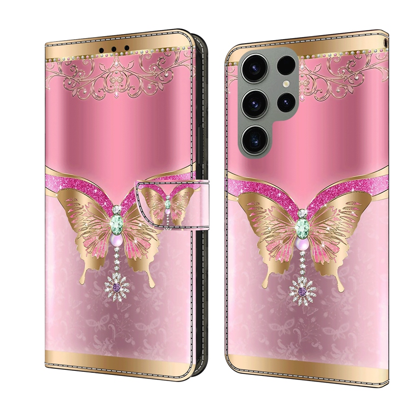 Phone Case For Samsung Galaxy S23 S22 S21 S20 Ultra Plus FE A54 A73 S25 Ultra Wallet Case With Card Holder Magnetic Flip Kickstand Graphic Butterfly Flower TPU PU Leather