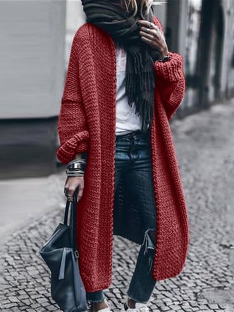 Women's Cardigan Sweater Stylish Casual Soft Solid Color Maillard Ribbed Open Front Oversized Long Sleeve Long Tops Knit Daily Going out Weekend Black Wine Spring Fall
