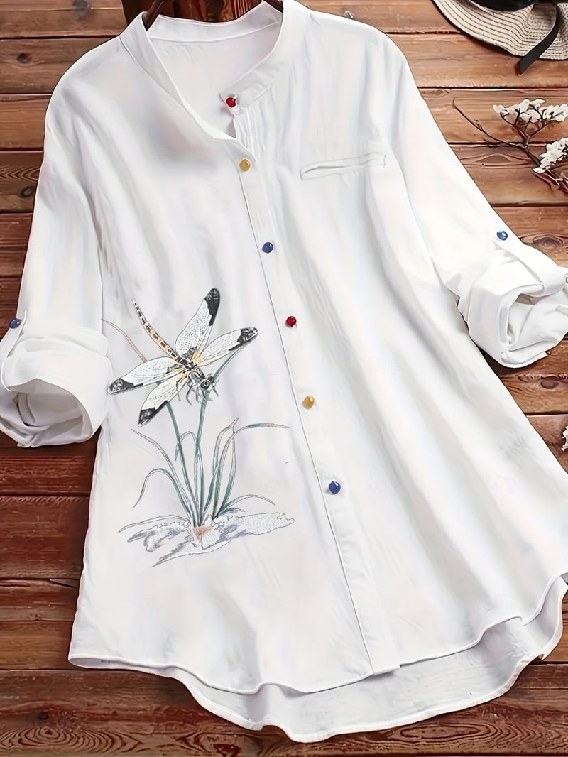 Women's Plus Size Blouse Casual Animal Regular Tops Long Sleeve Shirt Collar Print Form Fit Daily White Spring & Fall