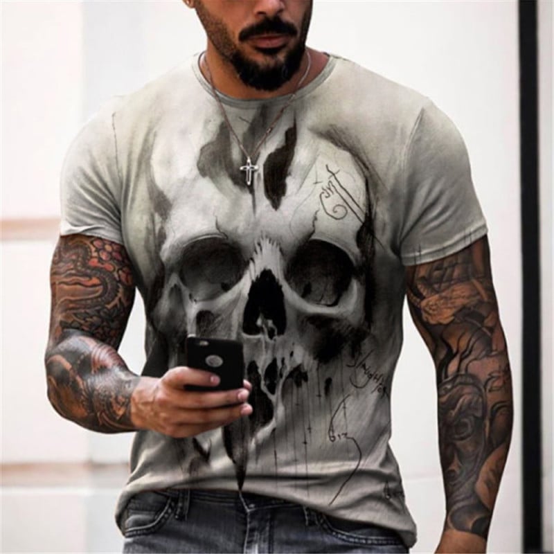 Men's Skull Graphic Prints Shirt T shirt Tee Retro Shirts Short Sleeve T shirt 3D Print Round Neck Shirt Vintage Designer Retro Street Daily Holiday Black Gold Black and Blue Black and Yellow Summer