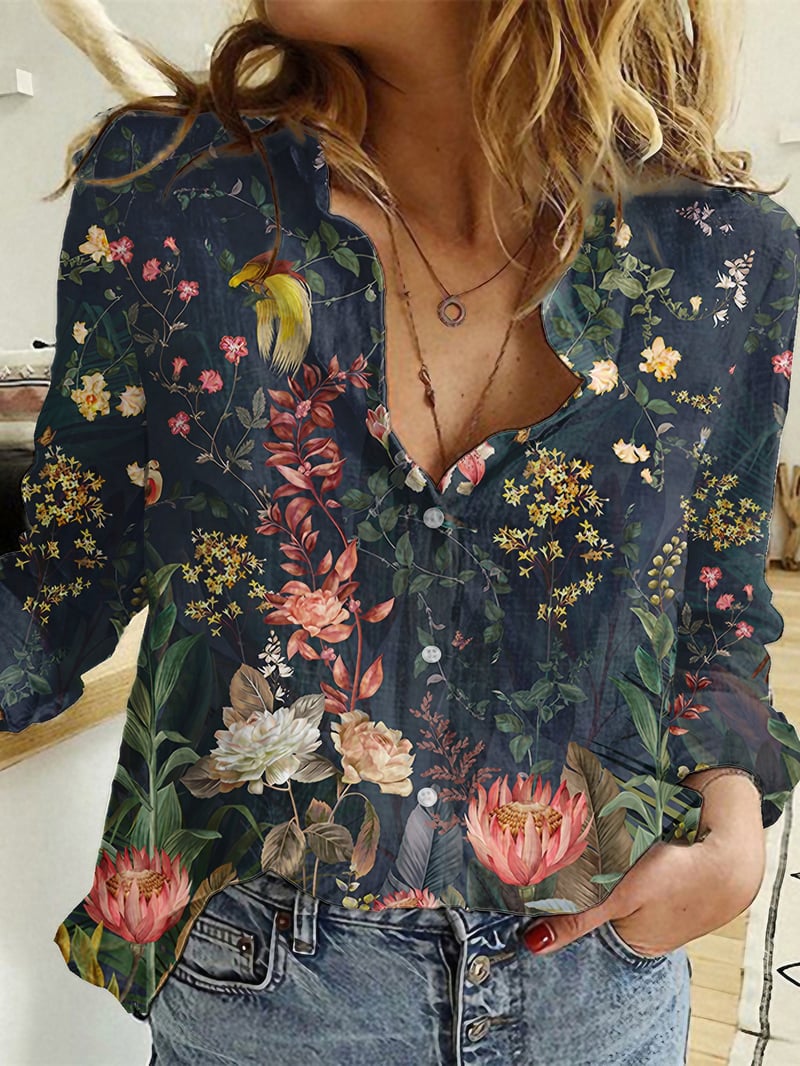 Women's Hawaiian Shirts Blouse Graphic Floral Button Print Long Sleeve Daily Weekend Tropical Vintage Shirt Collar Regular Floral Summer Holiday Clothes Black Pink