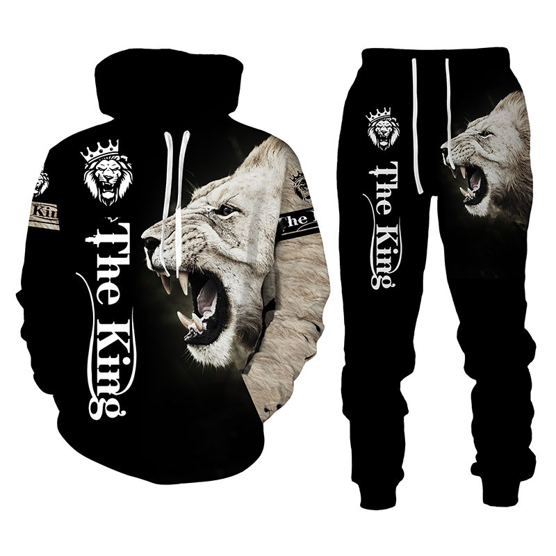 Men's Lion Animal Patterned 2pcs Hoodies Long Sleeve Long pants 3D Sweatshirt Sets Sportswear Casual Daily 1 2 3