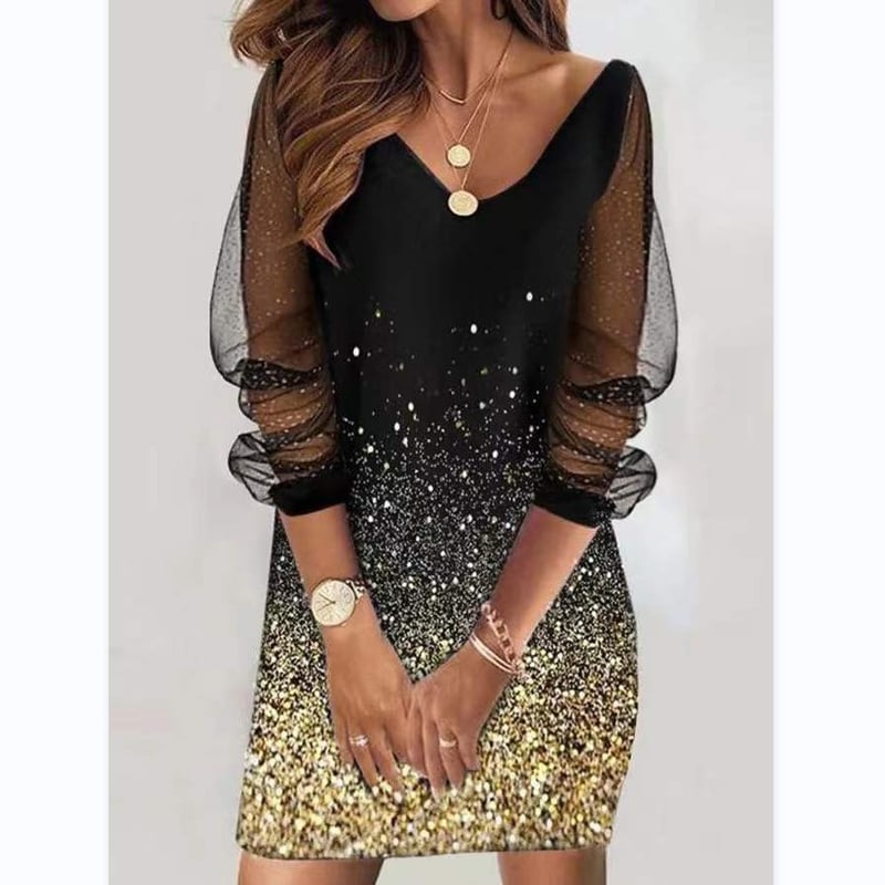 Women's Mesh Casual Dress Shift Dress Animal Polka Dot Mesh Print V Neck Mesh Sleeve Mini Dress Elegant Daily Long Sleeve Summer Spring