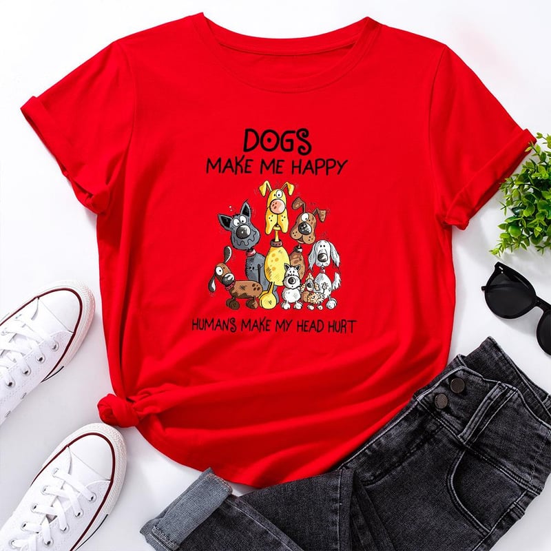 Women's T shirt Tee 100% Cotton Dog Short Sleeve Daily Basic U Neck Regular