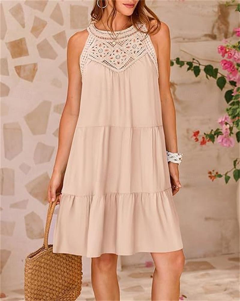 Women's Casual Dress Mini Dress Lace Ruffle Date Streetwear V Neck Sleeveless Black White Red Color