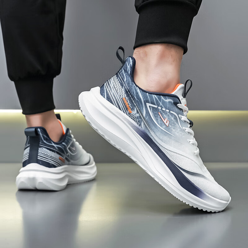 Warrior (Warrior) Men's Sports Shoes, Casual Running Shoes, Lightweight Comfortable Breathable Mesh Shoes, WXY(ZA)-4210, White And Navy Blue, Size 41_0