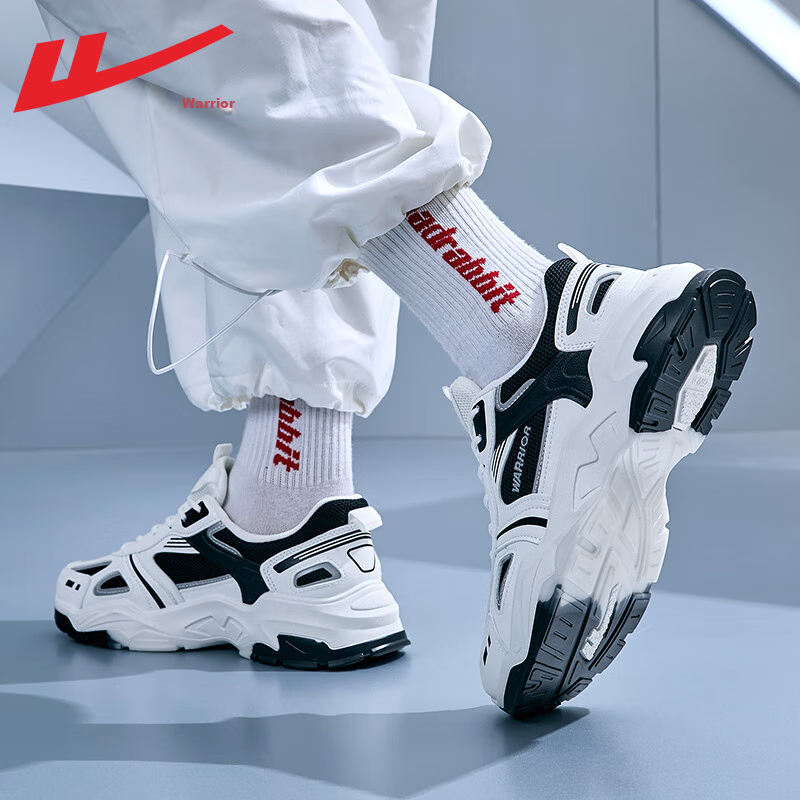 Warrior Official Sports Shoes for Men, Autumn Breathable Dad Shoes, Men's Thick-Soled Height-Increasing Casual Shoes, White And Black, Size 39_0