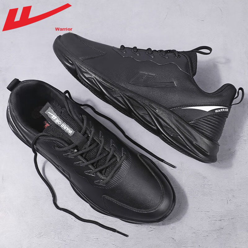 Warrior Men's Shoes, Autumn And Winter Sports Casual Shoes, Soft-Soled Comfortable Men's Leather Waterproof Outdoor Running Shoes, Black, Size 42_0