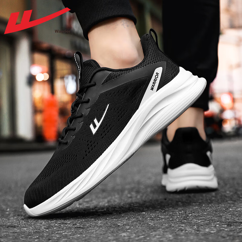 Warrior Official Sports Shoes for Men, Autumn Breathable Mesh Shoes, Lightweight Casual Soft-Soled Running Shoes for Men, Black And White, Size 40_0