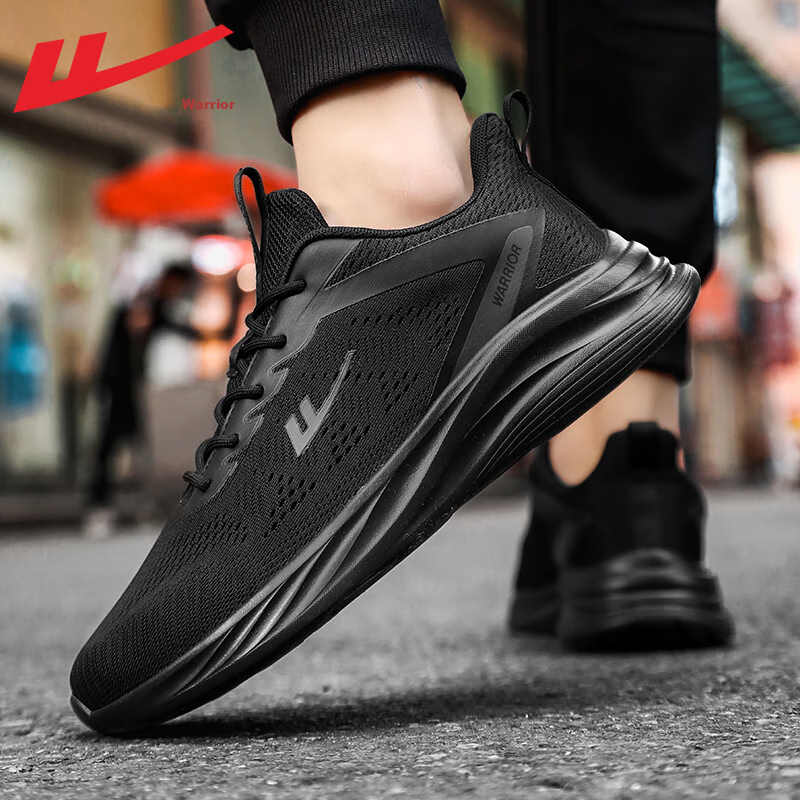 Warrior Official Sports Shoes for Men, Autumn Breathable Mesh Shoes, Lightweight Casual Soft-Soled Running Shoes for Men, Black, Size 39_0