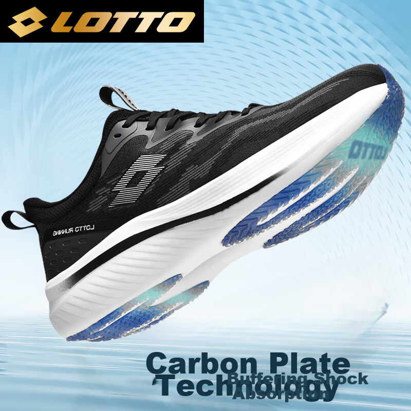 LOTTO Sports Shoes for Men, Autumn Breathable Carbon Plate Running Shoes, Professional Shock-Absorbing Racing Running Shoes for Men, 1072 Black And White, Size 41_0