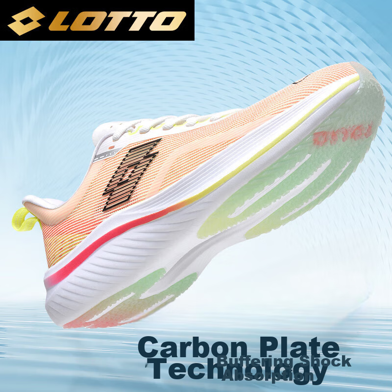 LOTTO Running Shoes for Men, Summer Breathable Sports Shoes, Professional Racing Shock-Absorbing Carbon Plate Running Shoes for Men 1119, Fluorescent Red, Size 43_0