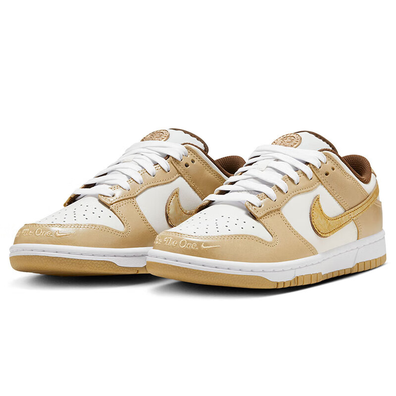 NIKE Women's DUNK Classic Sneakers in Phantom Gray and Gold, Size 37.5