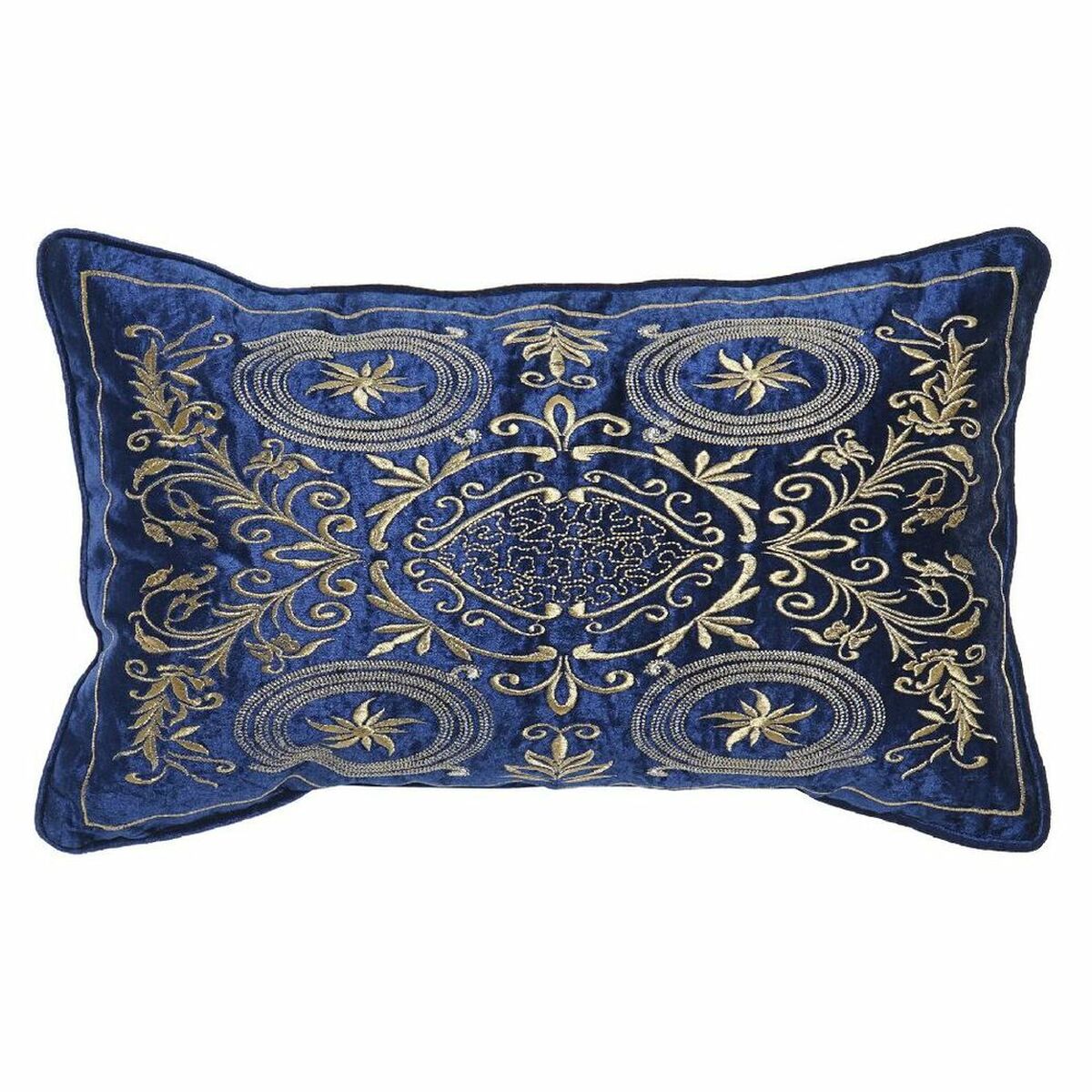 Cushion DKD Home Decor Polyester Velvet Golden Navy Blue (50 x 10 x 30 cm)_2